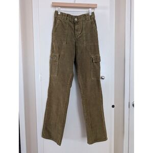 Forever 21 Olive Green Corduroy‎ Cargo Pants Womens XS Straight Leg Heart Zipper